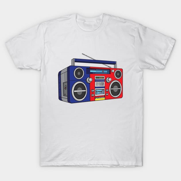 Boombox (Red + Cosmic Cobalt Colorway) Analog / Music T-Shirt by Analog Digital Visuals